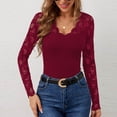 thumbnail image 2 of biudgviw Womens Shirts Lace Scalloped Neckline Slim Going out Tops Long Sleeve Cute Solid Color Party Casual Blouses Fall Clothes, 2 of 7