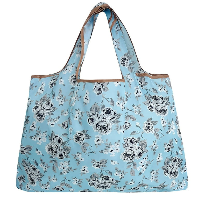 Wrapables Eco Friendly Large Nylon Reusable Shopping Bag Gray Floral