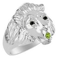 RYLOS 14K White Gold Lion Head Ring; Black Diamonds Eyes & Gemstone in
