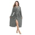 thumbnail image 2 of PajamaX Fleece Womens Bathrobe, Long Plush Robes for Women, Two Side Pockets and Belts, Warm and Cozy (Grey, XL), 2 of 6