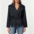 thumbnail image 5 of FDGIU Women's Lapel Belted Cropped Trench Jacket, Double Breasted Long Sleeve Lightweight Wind Coat with Side Pockets for Spring Fall Casual Office Daily Layering, 5 of 7
