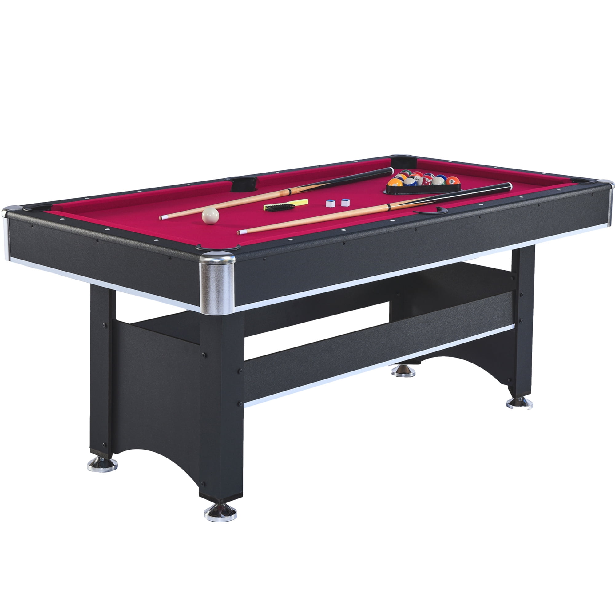 Aukfa 6 ft Pool Table, 2 in 1 Billiard Table with Ping Pong Table - Includes Billiard Balls, Cues, Paddles, Brush & More, Red