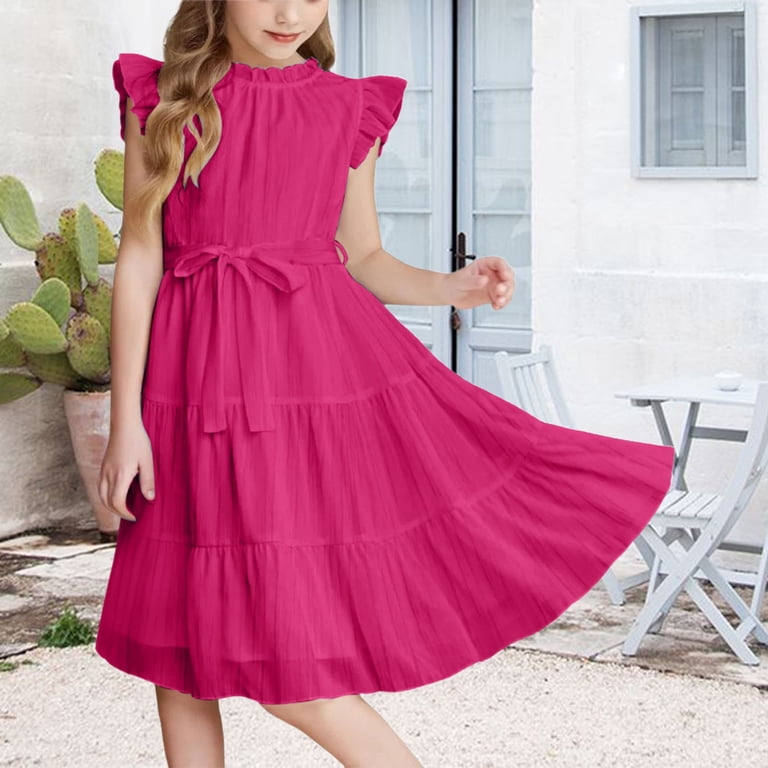 Ruyang Teen Girls Swing Flowy Dress Ruffles Short Sleeve Midi Smocked  Dresses Summer Casual Elegant Crew Neck Dress Clothes - Walmart.com
