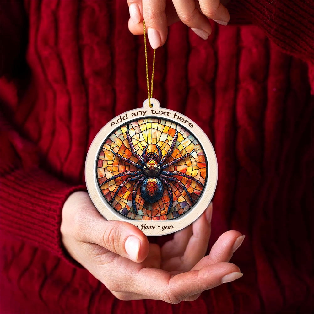 Jumping Spider Stained Glass Suncatcher Ornament – Holiday Ornament with Text for Loved Ones, Family & Friends, Christmas 2025 Decoration