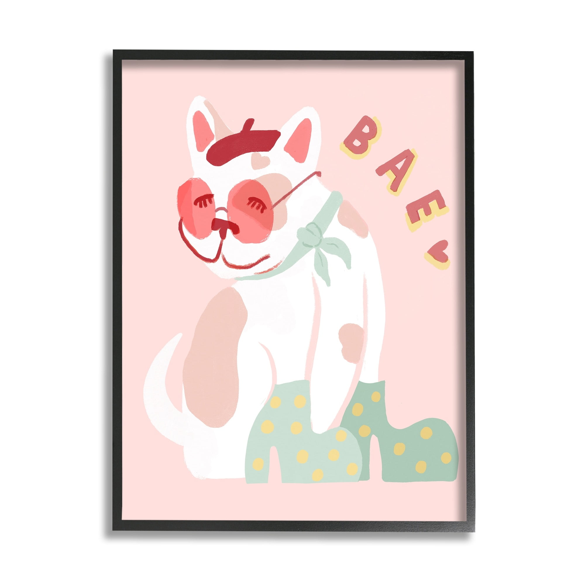 Stupell Industries Bae Heart Sentiment Parisian French Bulldog Beret Hat, 24 x 30, Design by Daphne Polselli