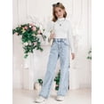 thumbnail image 2 of OYYN Girls Wash Bow Embroidered Wide Leg Jeans Comfortable Back to School Pants Elastic Waist Baggy Durable Play Denim Pants Y2K Jeans, 2 of 8