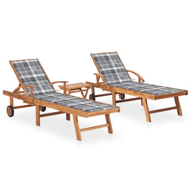 vidaXL Chaises Longues 2 Pcs avec Table et Coussin en Bois de Teck Massif