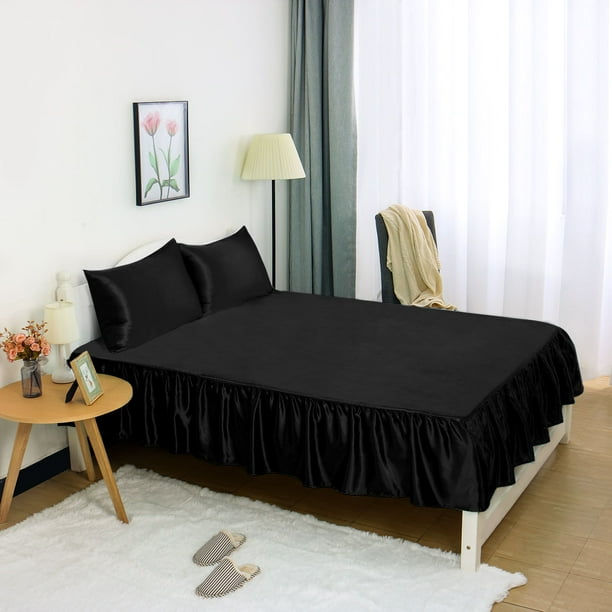 Black satin bed skirt hotsell