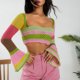 thumbnail image 5 of SAYOO Tops Cortos de Punto para Mujer, Camisa de Patchwork de Punto de Ganchillo de Manga Larga Acampanada con Cordón en la Espalda Streetwear SAYOO  casual, 5 of 9