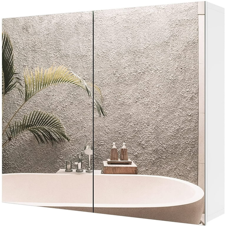 Frameless Bathroom Wall Mounted Mirror Cabinet with 3 Doors and