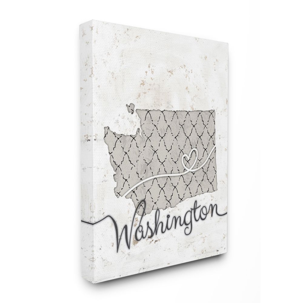 Stupell Industries Washington Patterned Grey US State Design Canvas Wall Art by Ziwei Li