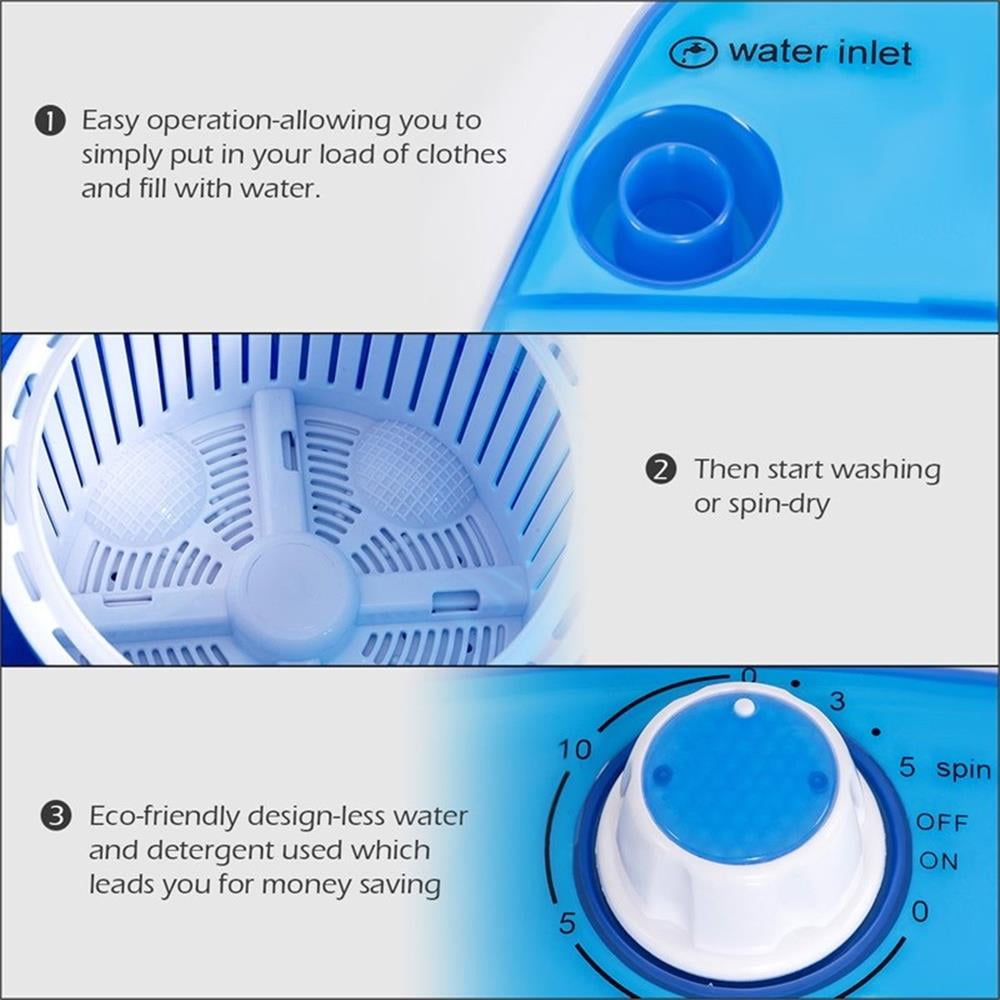 Pemberly Row 5.5lbs Portable Mini Washing Machine Laundry Spin Dryer Blue