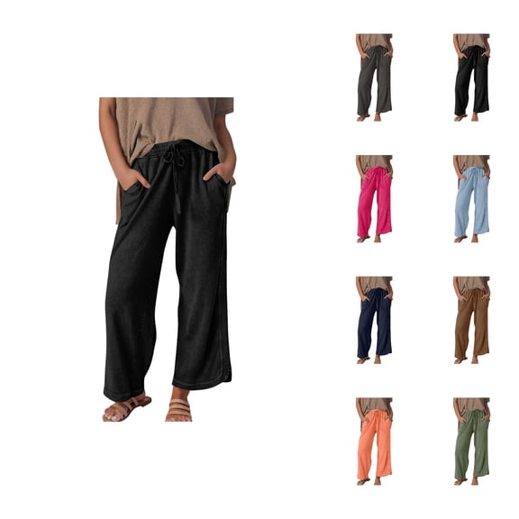 Casual Pants for Womens Wide Leg Pants Women's Fashionable Casual Trousers Solid Drawstring Wide Leg Sweatpants for Everyday Wear