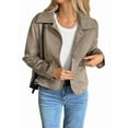 thumbnail image 2 of Women'S Casual Blazer Jacket Notched Lapel Single Breasted Faux Suede Leather Suit Jacket Khaki M, 2 of 8