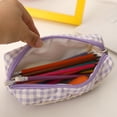 thumbnail image 4 of Cute Pencil Pouch, Quilted Gingham Pencil Case with Lace Accent, Zipper Organizer Bag for Office Desk Artists Travel and Makeup Storage, 6.7 Inch, 4 of 7