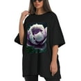 thumbnail image 4 of Plus Size Shirt for Women Oversized Black Tops for Women Short Sleeves Shirt for Women Peony Flower T Shirt Crewneck Shirt for Women M, 4 of 5