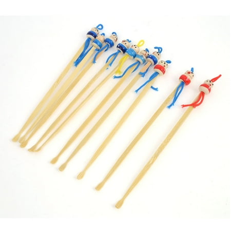 Unique Bargains Bamboo Ear Pick Spoon Curette Ear Wax Remover Cartoon Doll Decor 10 Pcs