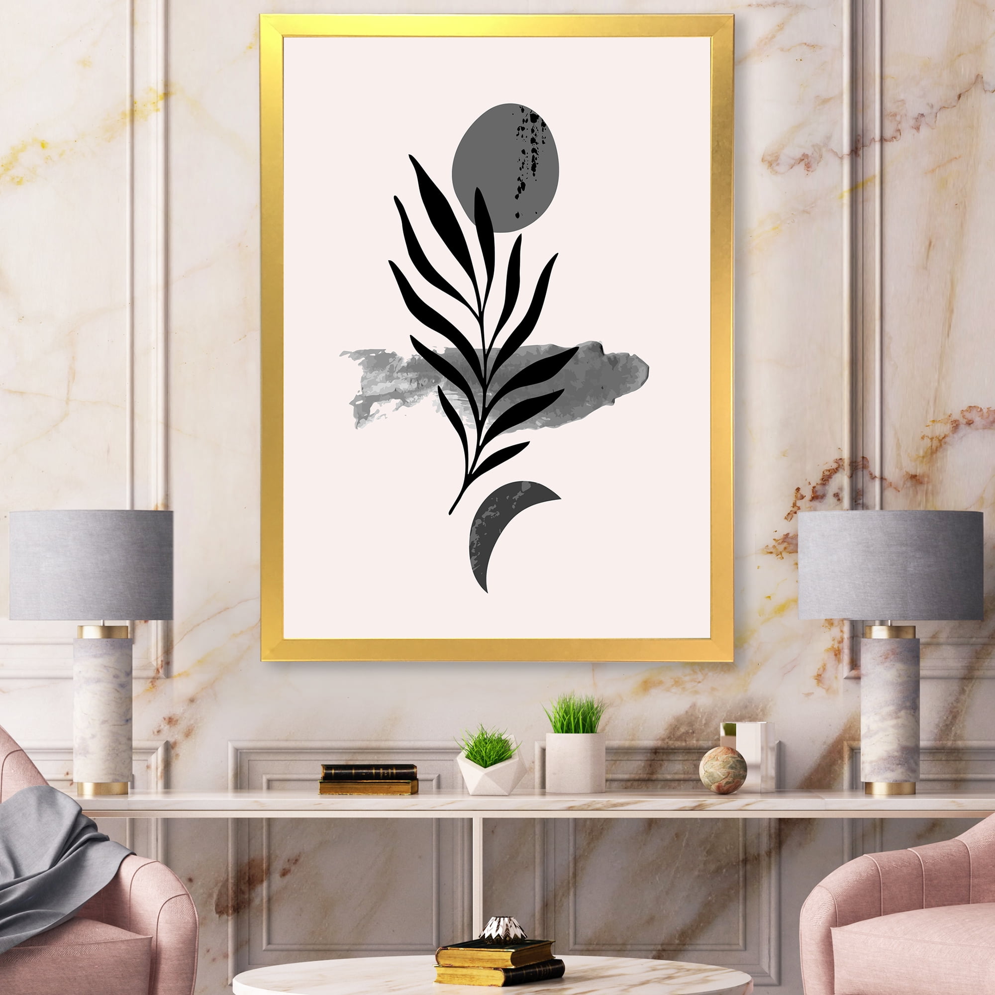Designart 'Abstract Black Tropical Leaf II' Modern Framed Art Print