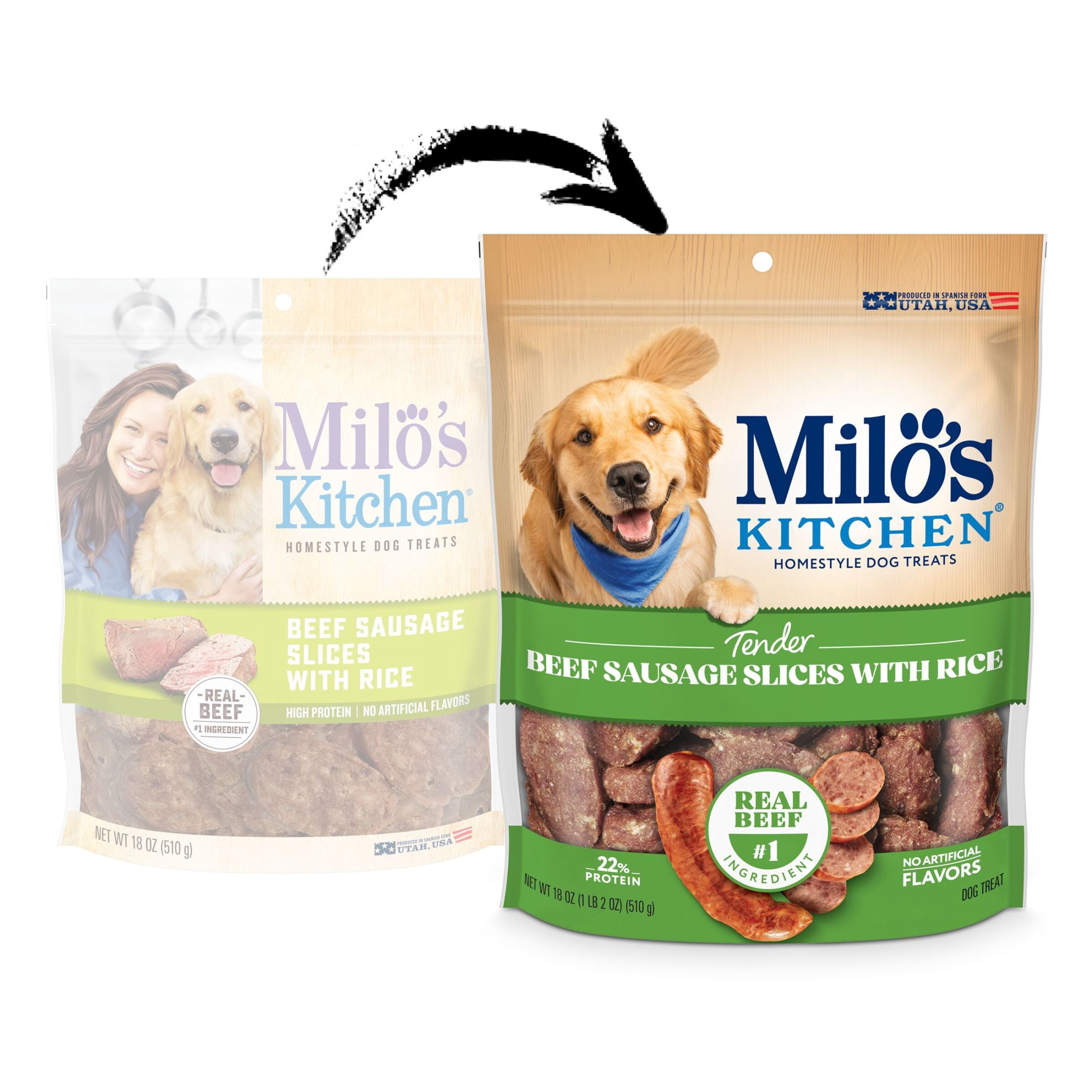 Milo’s Kitchen Beef Sausage Slices With Rice Dog Treats, 18 oz Bag