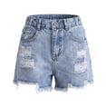 thumbnail image 6 of RMGVDSD Girls Ripped Jeans Shorts Distressed Denim Shorts Girls' Summer High Rise Denim Shorts Raw Hem Straight Leg Shorts Stylish Wear 11-12 Years, 6 of 7