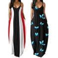 thumbnail image 3 of Women Large Size Summer Sexy V-Neck Butterfly Print Sleeveless Pullover Long Dresses Off Shoulder Beach Holiday Party Wear Robe, 3 of 7