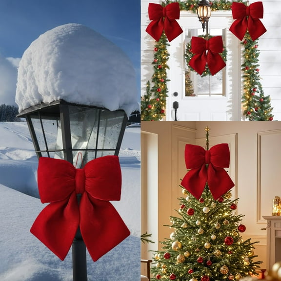 Anhility Red Velvet Wreath Bows, Christmas Bows Xmas Decorative Ties, Bow Ornaments Wreaths Twist-Tie Bows for Gift-Wrapping, Festive Winter Decor, Home Party (L, 12.99×11.42in)