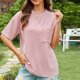 thumbnail image 1 of Fiudx Camisas de Mujer Camiseta Informal de Manga Corta con Cuello Redondo y Pantalón Corto para Mujer, Blusa con Bolsillo, 1 of 7