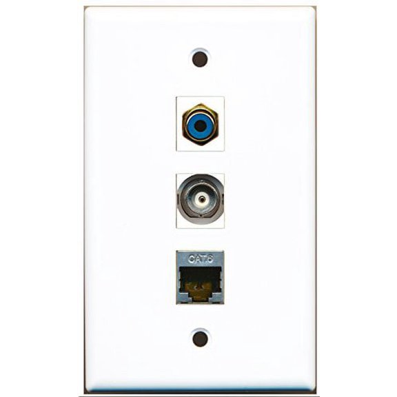 RiteAV - 1 Port RCA Blue and 1 Port Shielded Cat6 Ethernet and 1 Port BNC Wall Plate