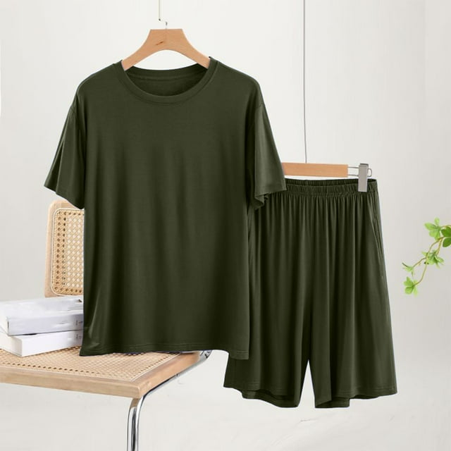 Pijama fino para hombre, conjunto de pijama para estar en casa, pantalones cortos holgados de manga corta, conjunto de pijama para hombre, conjunto de dos piezas