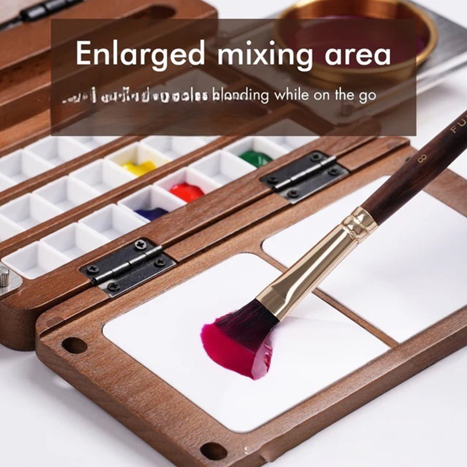 Professional Folding Watercolor Paint Palette 24 Well Wooden Paint Box For Artists Beginner Travel Outdoor Painting