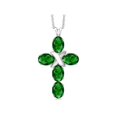 - 3.40 Ct Oval Green Simulated Emerald 925 Sterling Silver Pendant With Chain