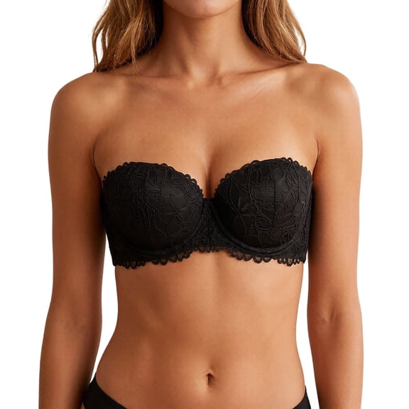 Bra for Women Strapless Half Cup Underwire Support Anti Sag Floral Lace Push Up Everyday Formal Underwear