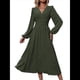 thumbnail image 2 of Vestidos Largos Bohemios de Otoño para Mujer, con Cuello en V, Lunares, Cintura Alta, Corte A y Volantes, para Vacaciones. Verde M, 2 of 7