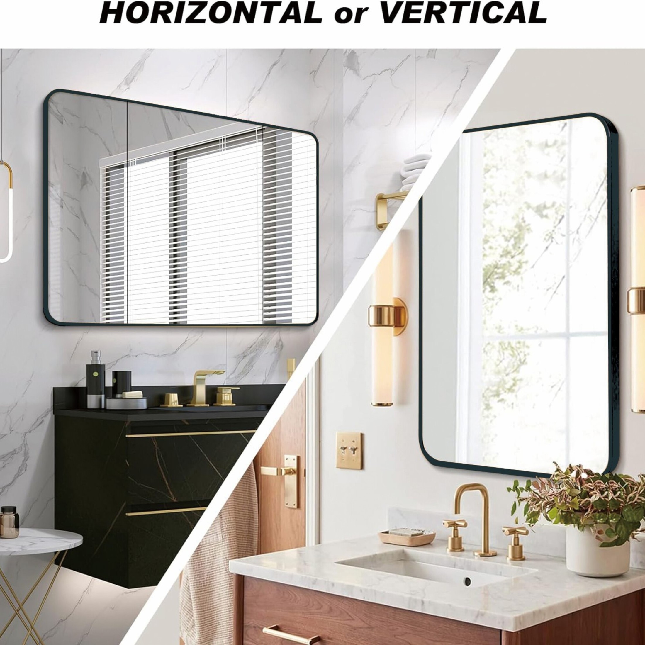 Noble House 30"x40" Rectangular Bathroom Wall Mirror, Metal Frame with HD Glass, Black