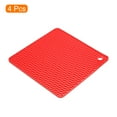 thumbnail image 3 of Unique Bargains Silicone Trivet Mats 4pcs, Hot Pot Holders Pads Heat Resistant Table Dish Drying Mat or Placemats-Red, 3 of 5