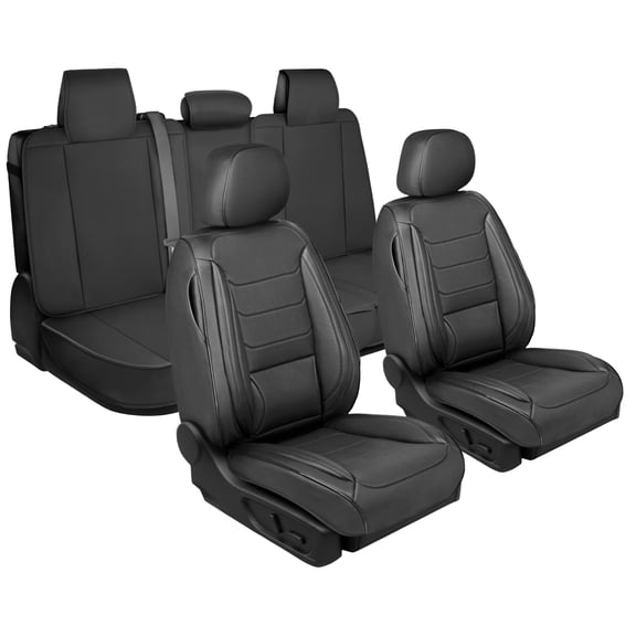 MotorBox Elite Edition Napa Leather Seat Covers Full Set - Black Car Seat Covers Front Seats and Back Car Seat Protector, Waterproof and Universal Fit for Most Small to Medium Autos, Trucks & SUVs