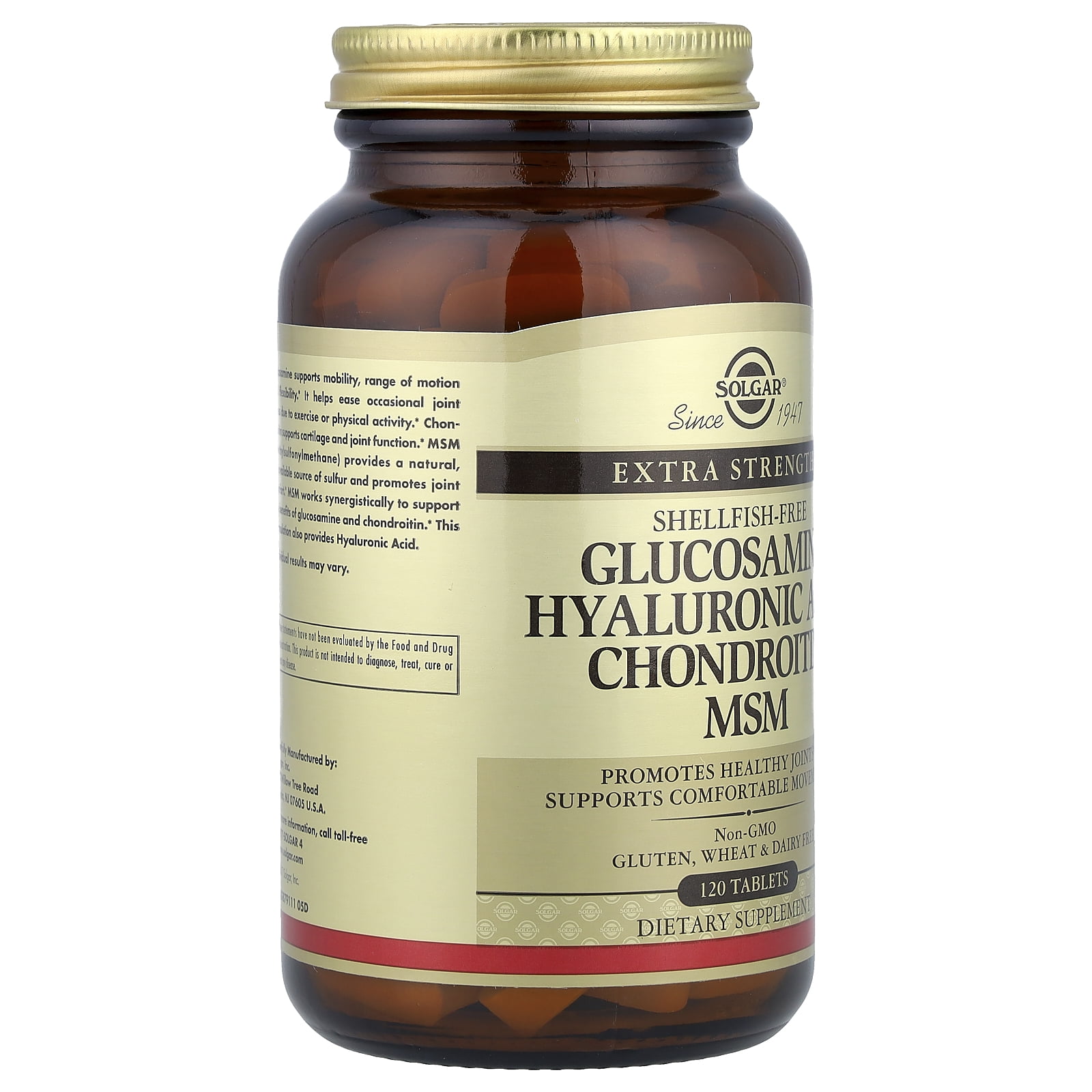 Solgar glucosamine hyaluronic acid chondroitin msm shellfish free 120 tablets