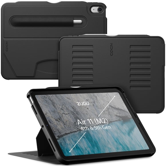 ZUGU CASE para iPad Air (M2) de 11 pulgadas (2024) iPad Air 4 y 5 de 10,9 pulgadas (2020/2022) - Funda protectora ultrafina con soporte magnético para reposo/activación - Negro