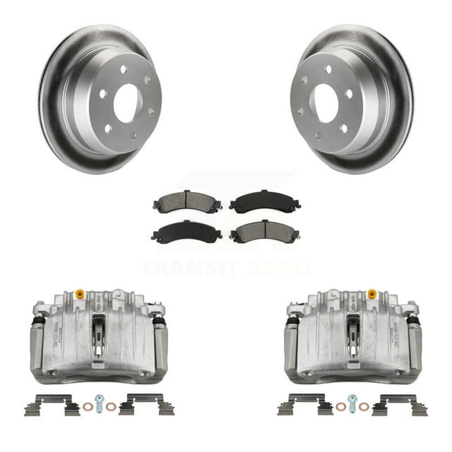 Transit Auto Rear Disc Brake Caliper Coated Rotors and Semi-Metallic Pads Kit for Car 2002 Chevrolet Suburban 1500 4WD with Single Piston KCG-100091S