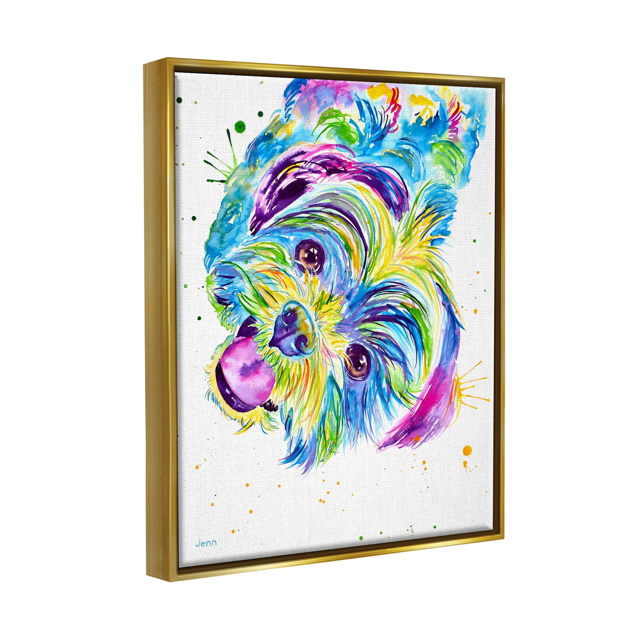 Fun Vivid Shih Tzu Puppy Animals & Insects Graphic Art Metallic Gold Framed Art Print Wall Art