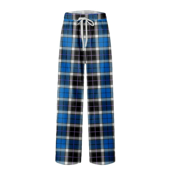 CharmCyan Mens Plaid Pajama Pants Soft Flannel Lounge Sleepwear Elastic Waistband Drawstring Loose Fit Trousers Relaxed Homewear Blue L