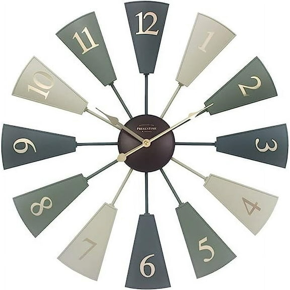 PresenTime & Co. 24" Lorenzo Modern Farmhouse Windmill Clock, Indoor / Outdoor Clock, Silent no ticking, Wall Sculpture, Wall Art and Timepiece for Home decoration, Multicolor