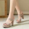 thumbnail image 2 of Women Chunky Platform High Heels Sandals Open Toe Fashion Wedding Party Evening Prom Dance Ankle Strap Dress Pump Sandals Shoes White 5, 2 of 7