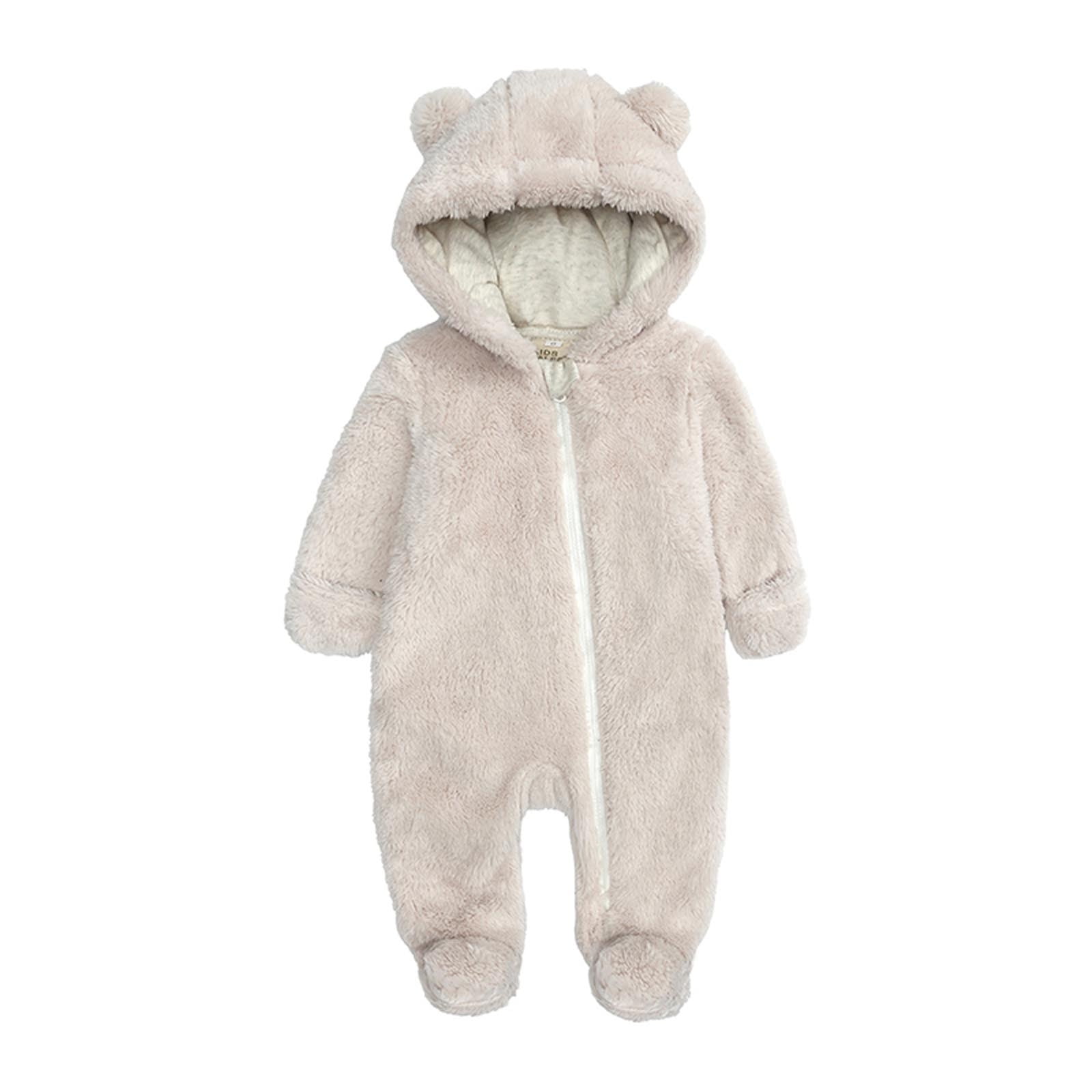 Amidoa Long Sleeve Baby Pajamas Girl Warm Solid Jumpsuit Baby Romper
