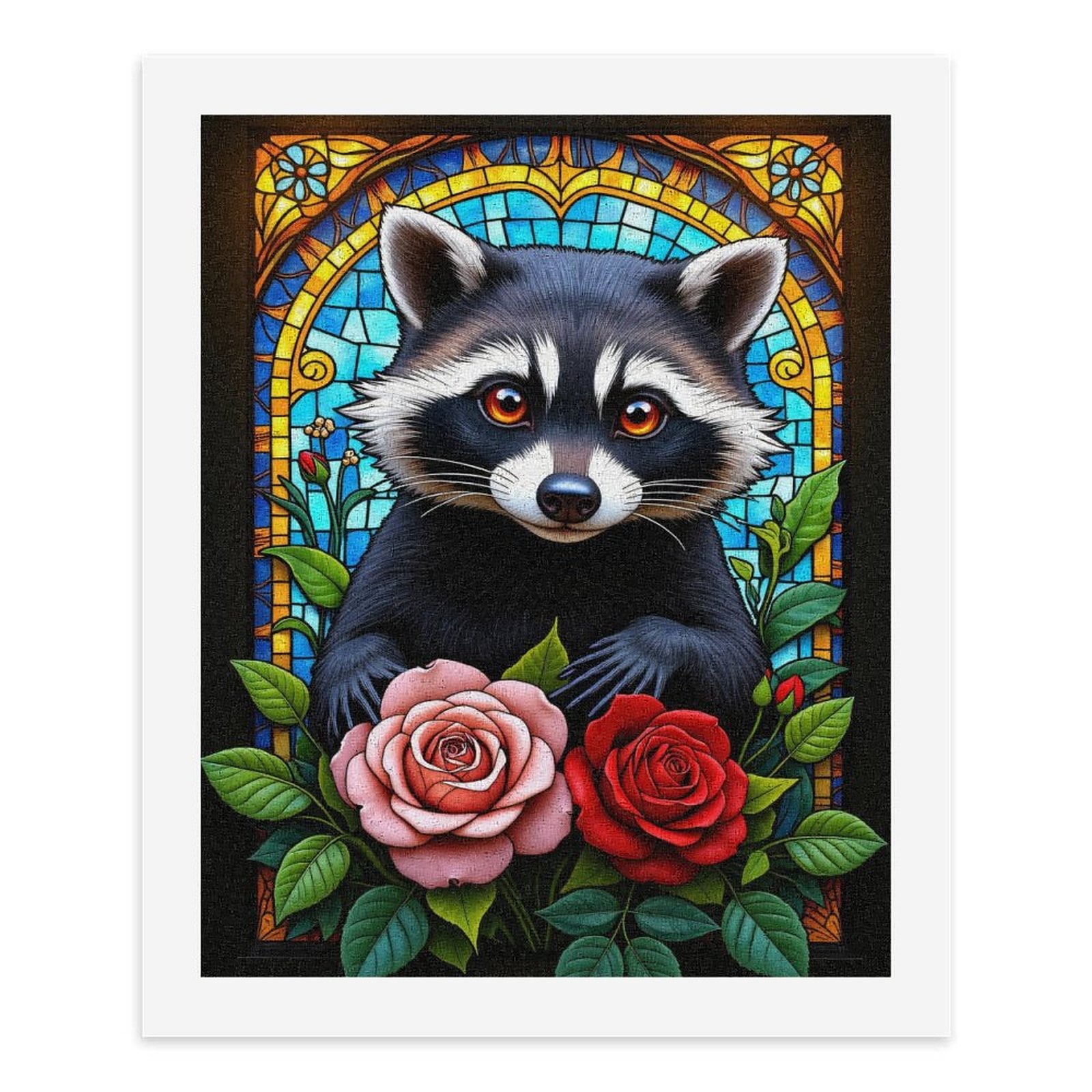 Paint By Numbers Kit for Adults Beginner - DIY Raccoon Stained Glass Roses Art Canvas Painting Kits for Adults, Frameless Paint By Number for Adults for Home Wall Decor 16x20 Inch