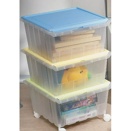 storage bins stackable lids through three wheels hinged containers