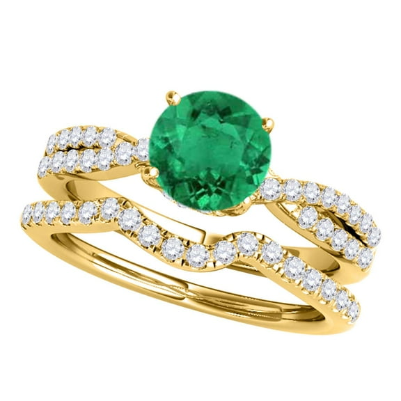 Mauli Jewels Engagement Rings for Women 1.20 Carat Halo Emerald And Diamond Bridal Set 4-prong 14k Yellow Gold
