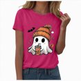 thumbnail image 4 of TOWED22 Fall Shirts for Women Cute Ghost with Coffee Pumpkin Graphic Casual Halloween Tee Autumn Thanksgiving Tops(Hot Pink,XL), 4 of 6
