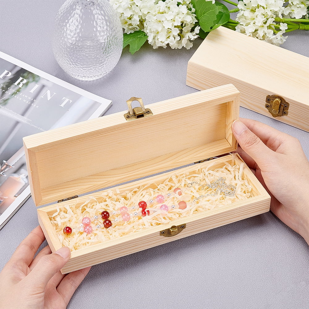 4 pc Pine Storage Box Pencil Box with Iron Findings Rectangle Blanched Almond 20.9x7.95x3.7cm Inner Diameter: 19.6x5.6cm