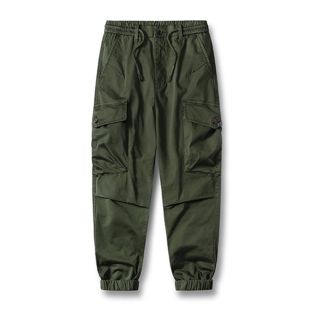 Pantalones largos de moda para hombre, casuales, de color sólido, cargo, con bolsillos y cremallera, cintura elástica, pantalones largos de algodón para hombre.